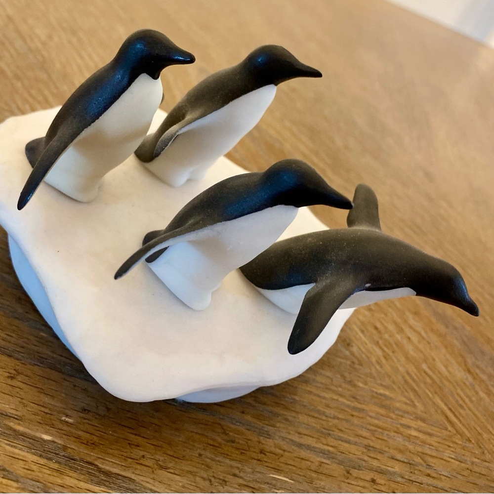 John Perry Quartet of Penguins On Ice Sculpture Vintage Signed 1998 Original
